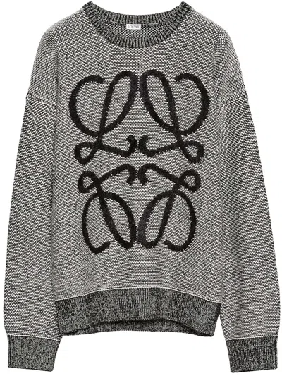 Pre-owned Loewe Men's  Anagram Wool Sweater In White/black