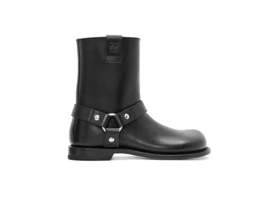 Pre-owned Loewe Men's  Campo Biker Boot Leather Sneakers In Black