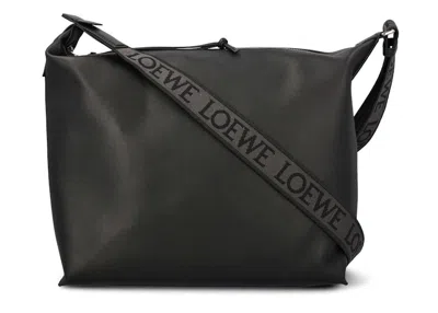Pre-owned Loewe Men's  Cubi Crossbody Bag In Supple Smooth Calfskin And Jacquard In Black