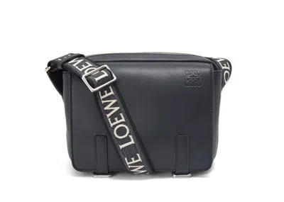 Pre-owned Loewe Men's  Military Messenger Bag In Soft Grained Calfskin And Jacquard Xs In Deep Navy Blue