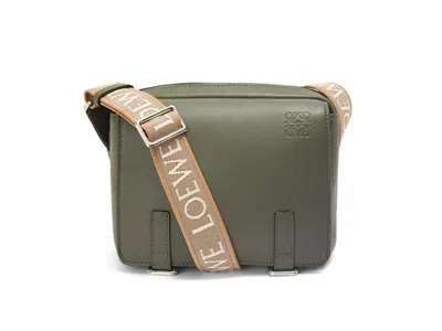 Pre-owned Loewe Men's  Military Messenger Bag In Soft Grained Calfskin And Jacquard Xs In Khaki Green