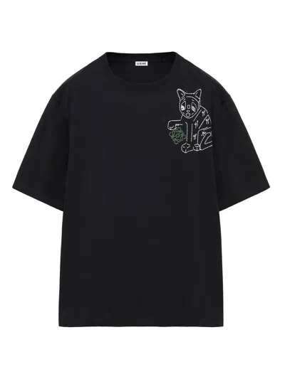 Loewe X Louis Wain Cotton-blend Anagram Cat Loose T-shirt In Black