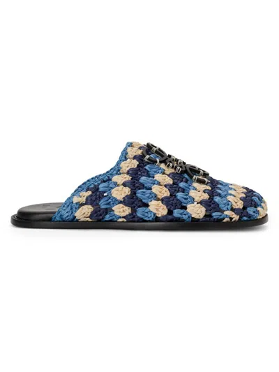 Loewe Men's  X Paula's Ibiza Flex Crochet-raffia Anagram Mules In Blue