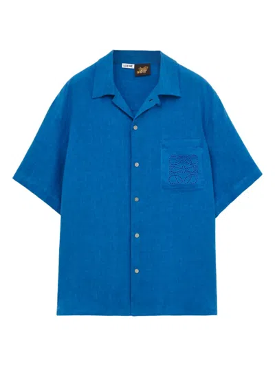 Loewe X Paula's Ibiza Linen Logo Short-sleeve Shirt In Sea Blue