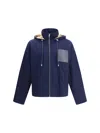 Loewe Hooded Leather-patch Jacket In Blue