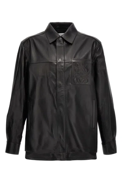 Loewe Men Logo Leather Jacket In Black