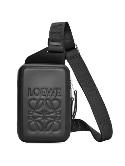 Loewe Men's Logo Leather Molded Sling Bag In Black