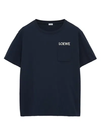 Loewe Relaxed Fit Cotton T Shirt Chest Pocket In Blue