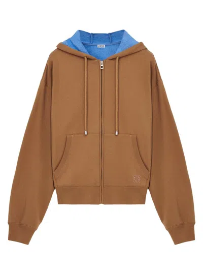 Loewe Cotton-blend Anagram-detail Hoodie In Brown