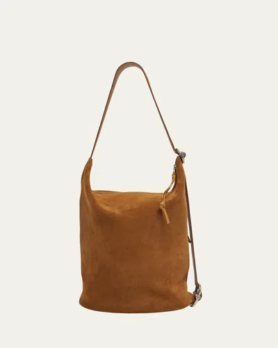 Loewe Men's Loop Medium Suede Bucket Bag In Brown