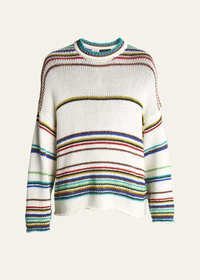 Loewe Men's Loose-knit Multi-striped Sweater In Ecru/multi