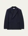 Loewe Cropped Double-breasted Blazer In Navy Melan