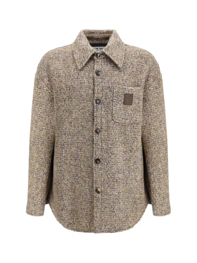 Loewe Men Mélange Wool Blend Overshirt In Brown