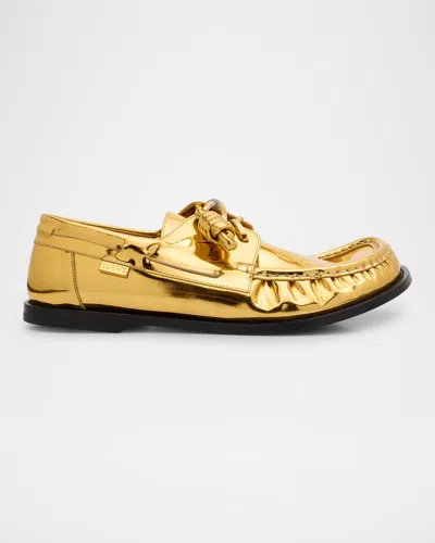 Loewe Men's Metallic Calfskin Campo Boat Shoes In Gold