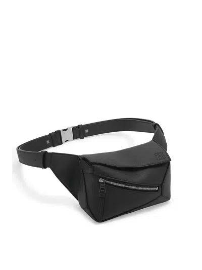 Loewe Mini Leather Puzzle Edge Belt Bag In Black