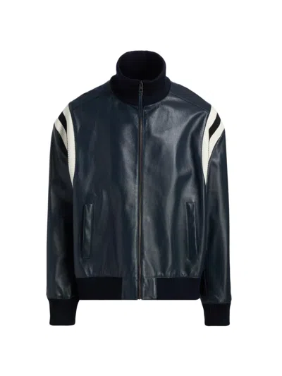 Loewe Men's Mixed-media Leather Bomber Jacket In Dark Navy