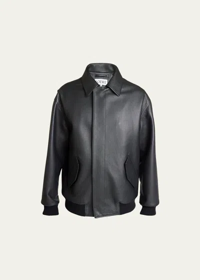 Loewe Men's Napa Leather Oversized Bomber Jacket In Black