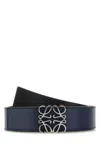 Loewe Men Navy Blue Leather Reversible Anagram Belt In Blue
