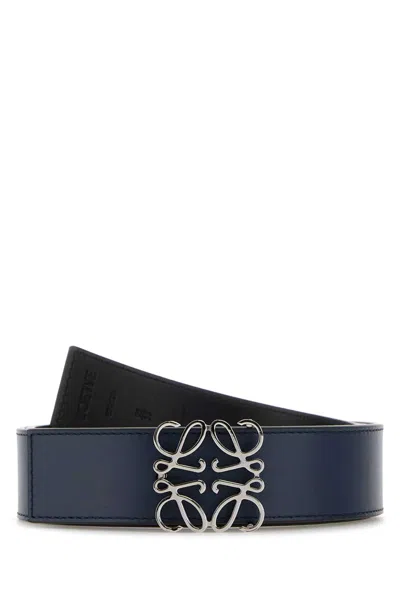 Loewe Men Navy Blue Leather Reversible Anagram Belt