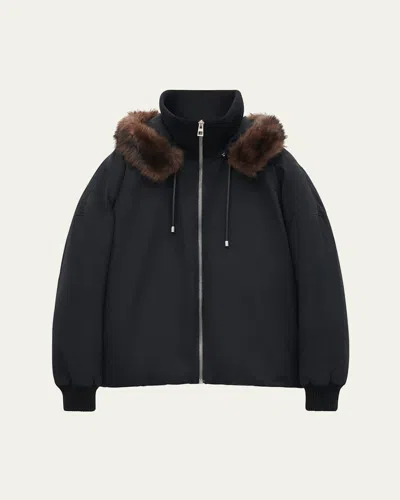 Loewe Men's Padded Short Coat With Removable Shearling In Black
