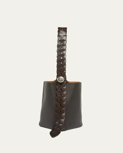 Loewe Men's Pebble Woven Leather Bucket Bag In Dark Brown