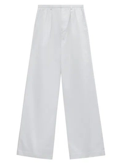 Loewe Men's Pleated Cotton Wide-leg Trousers In White