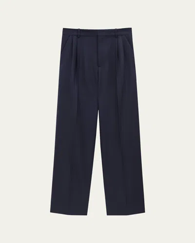 Loewe Men's Pleated Melange Trousers In Blue