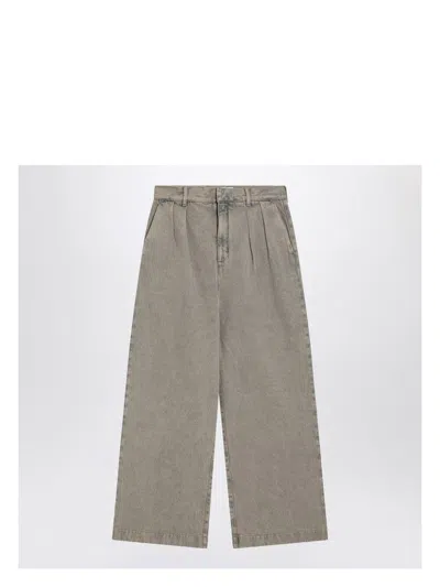 LOEWE MEN'S PLEATED SAND-COLOURED DENIM PANTS