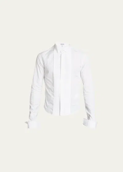 Loewe Men's Pleated Tuxedo Bib Shirt In White
