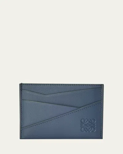 Loewe Puzzle Logo-debossed Leather Cardholder In Blue