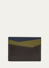 Loewe Puzzle Logo-debossed Leather Cardholder In Olive/abyss Blue/dark Brown