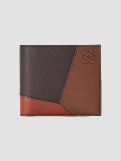 Loewe Men's Puzzle Edge Colorblocked Leather Card Case In Chocolate Tomette
