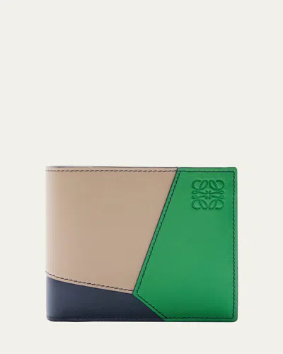 Loewe Men's Puzzle Edge Multicolor Leather Bifold Wallet In Sandtropical Green