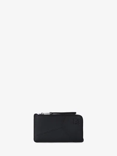 Loewe Puzzle Logo-debossed Leather Zipped Cardholder In Black