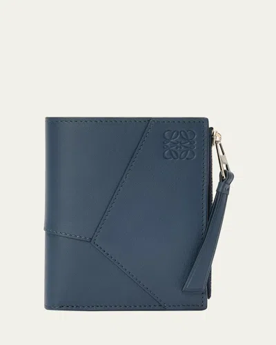 Loewe Men's Puzzle Slim Compact Calfskin Bifold Wallet In Blue