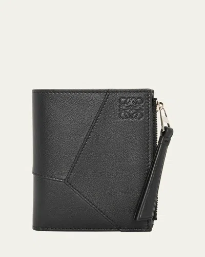 Loewe Men's Puzzle Slim Compact Calfskin Bifold Wallet In Black