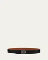 Loewe Men's Reversible Leather Anagram-buckle Belt In Black/tan/palladium