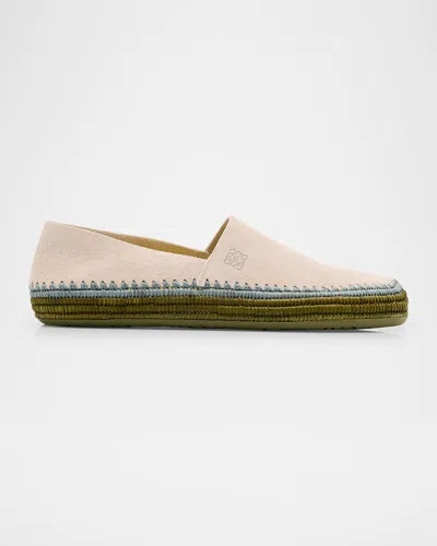 Loewe Men's Rio Suede And Raffia Espadrilles In Sand