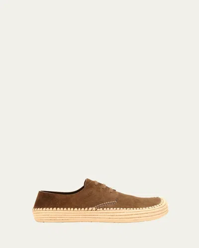 LOEWE MEN'S RIO SUEDE AND RAFFIA LACE-UP SHOES