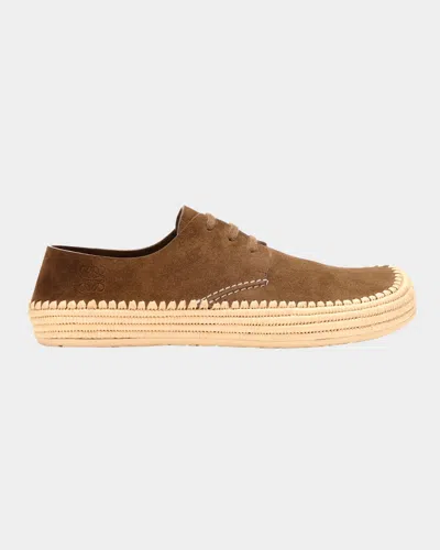 LOEWE MEN'S RIO SUEDE AND RAFFIA LACE-UP SHOES
