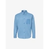 LOEWE LOEWE MEN'S RIVIERA BLUE ANAGRAM-EMBROIDERED PLEATED-CUFFS RELAXED-FIT COTTON-TWILL SHIRT
