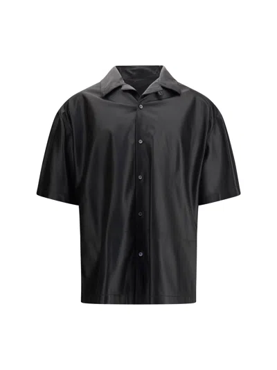 Loewe Men Short Sleeve Leather Shirt In Black