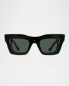 Loewe Men's Signature Layered Acetate Rectangle Sunglasses In Dark Havana Green