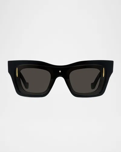 Loewe Men's Signature Layered Acetate Rectangle Sunglasses In Shiny Blackbrown
