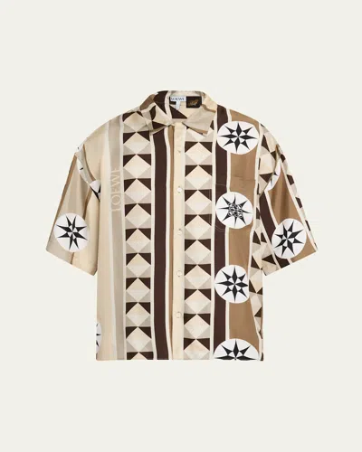 LOEWE MEN'S SILK COMPASS POCKET CAMP SHIRT
