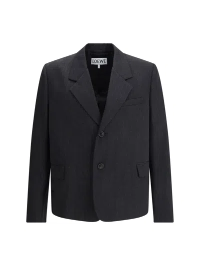 Loewe Men Single-breasted Jacket In Wool Gabardine In Black
