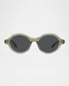 Loewe Men's Slim Acetate Round Sunglasses In Shiny Dark Green Smoke