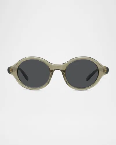 Loewe Men's Slim Acetate Round Sunglasses In Shiny Dark Green Smoke