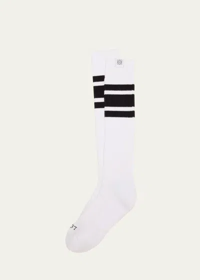 Loewe Men's Stripe Crew Socks In White/black