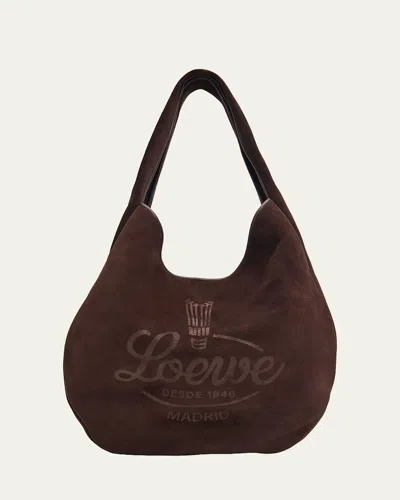 Loewe Men's Sway Hobo Bag In Suede Calfskin In Dark Brown